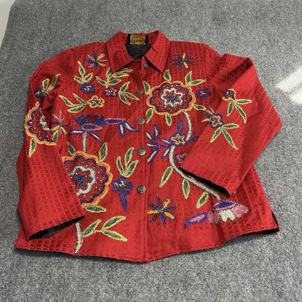 Alex Kim Women's Vintage Embroidered Sequined Jacket Size M‎ Multicolor Floral
